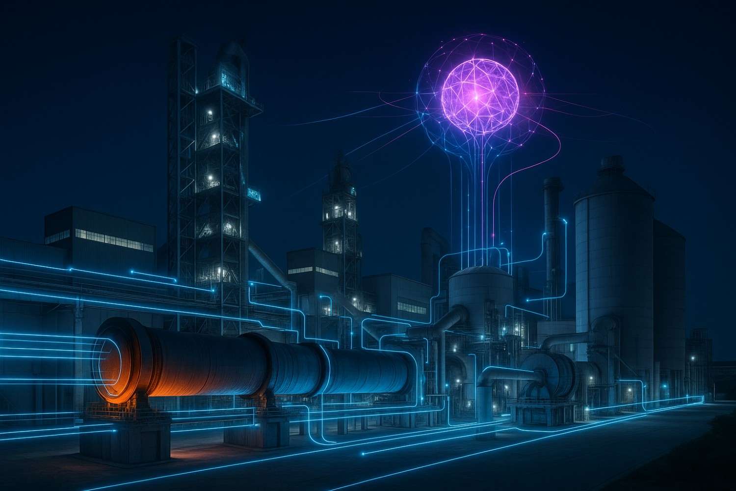 Hero image depicting AI solutions in a modern cement manufacturing plant