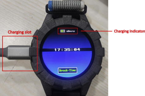 Back of the HAVSafe wearable showing the charging port and sensor array