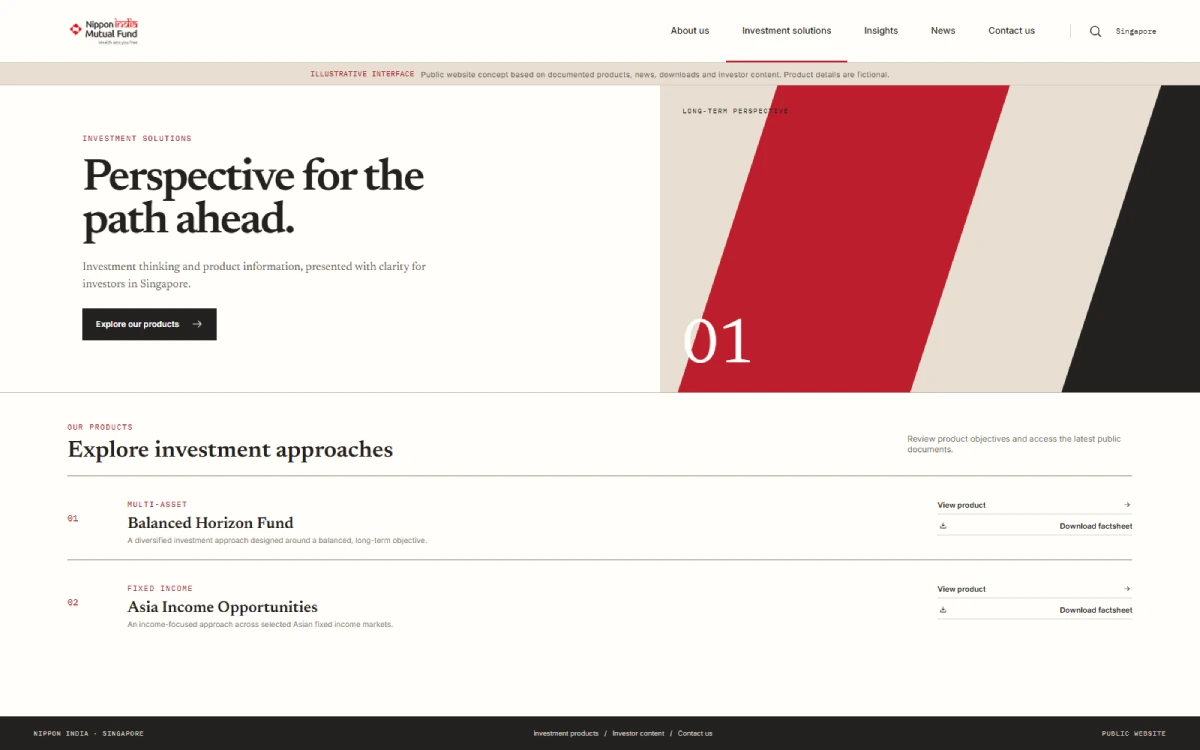 Illustrative NAMS Singapore investment management website interface