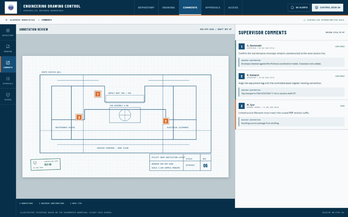 Recreated supervisor comment and engineer confirmation interface