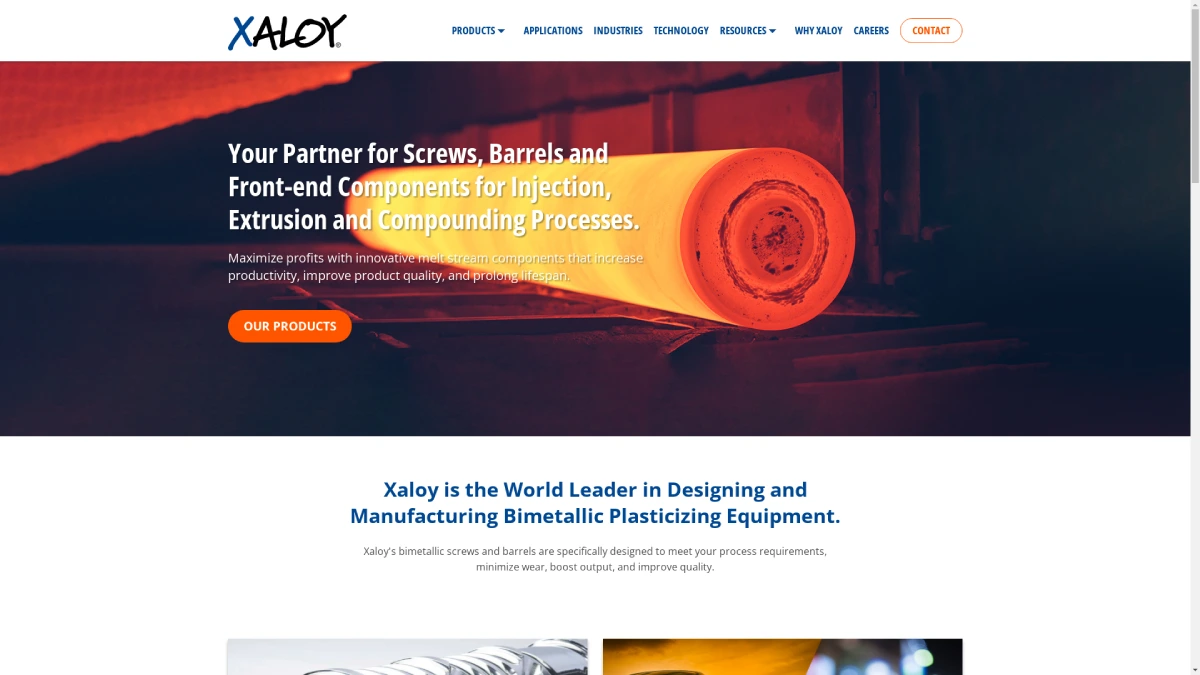 Previous Xaloy homepage before the industrial website redesign