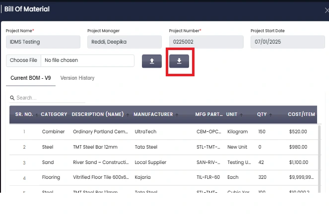Bill of material and detailed cost lines in Birdi project cost management system