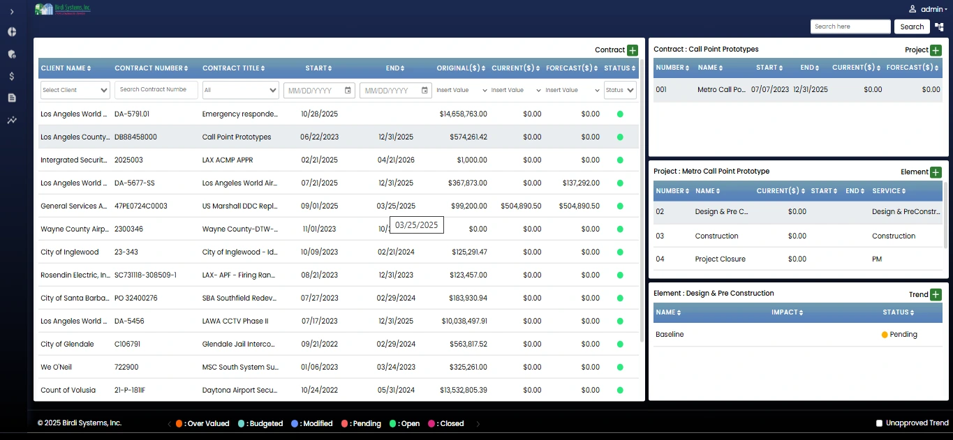 Capital project management software portfolio dashboard for Birdi Systems
