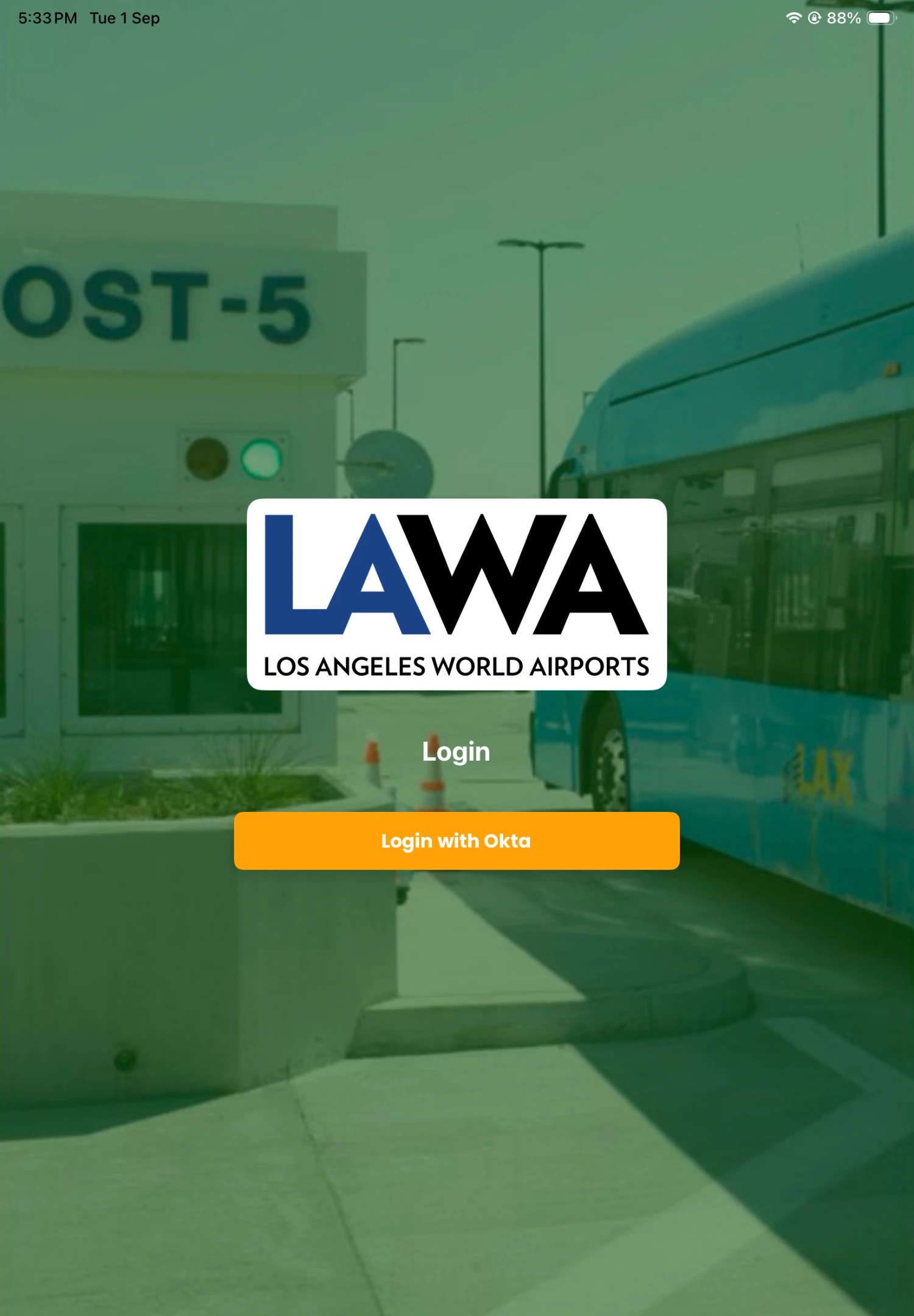 Okta login screen for the Birdi airport vehicle checkpoint application