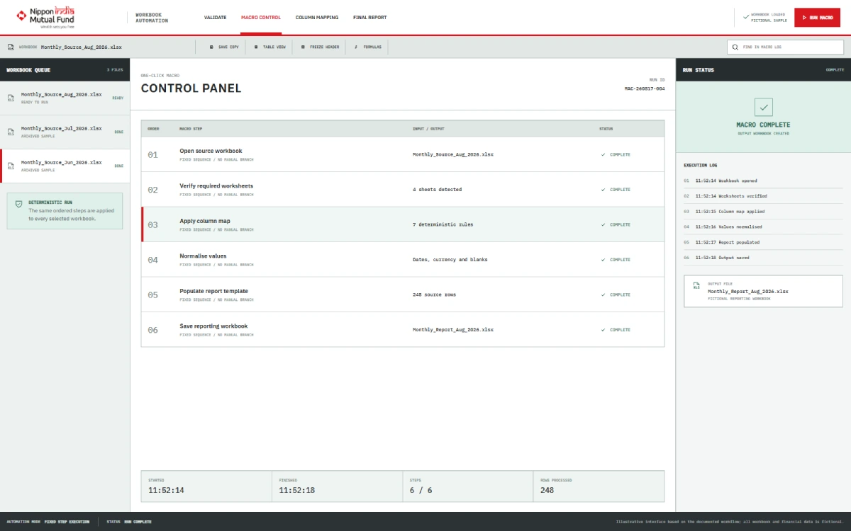 Recreated Excel macro interface with a button for one-click report generation